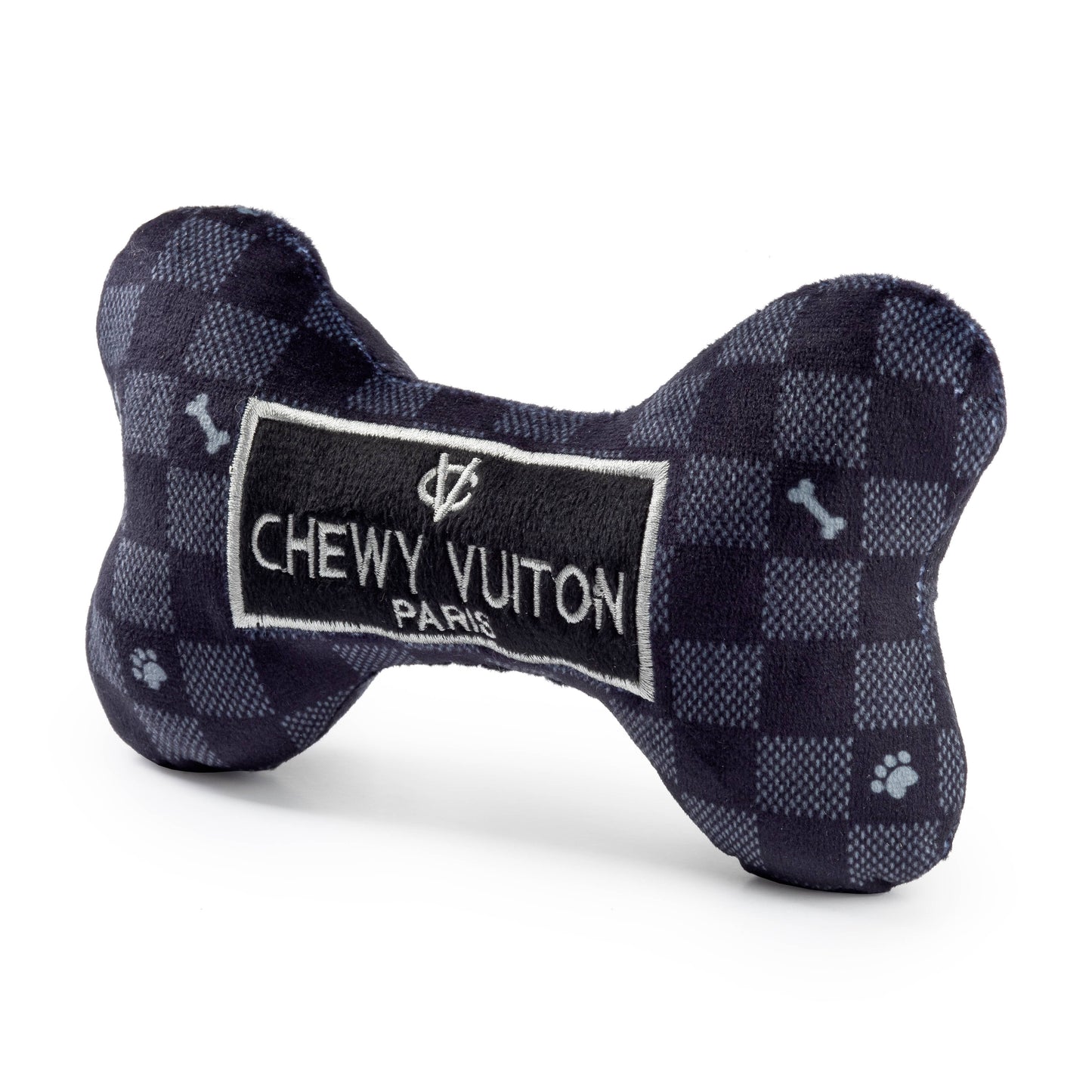 Haute Diggity Dog - Black Checker Chewy Vuiton Bone Squeaker Dog Toy