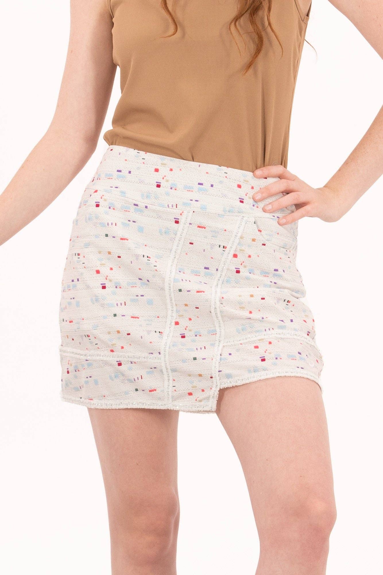 Foray Golf - Boucle Trimmed Faux Wrap Skirt: Winter White Boucle / Regular 15.5" / S