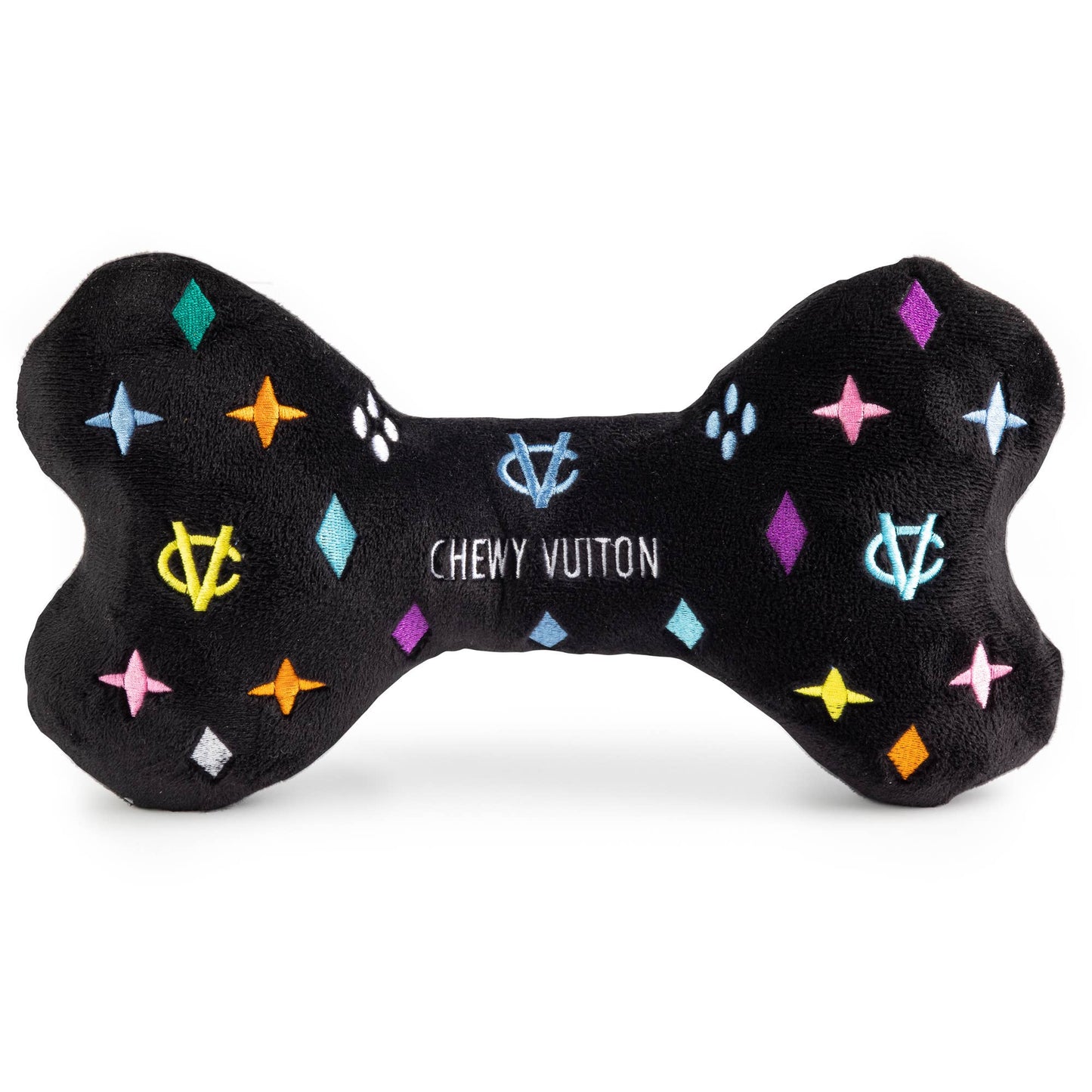 Haute Diggity Dog - Black Monogram Chewy Vuiton Bone Squeaker Dog Toy: Large