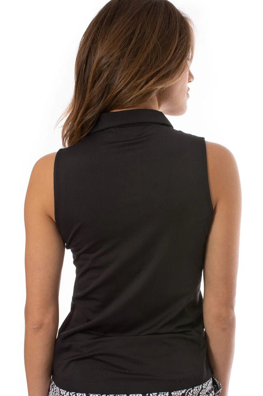 Sleeveless Zip Polo - Black