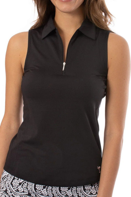 Sleeveless Zip Polo - Black