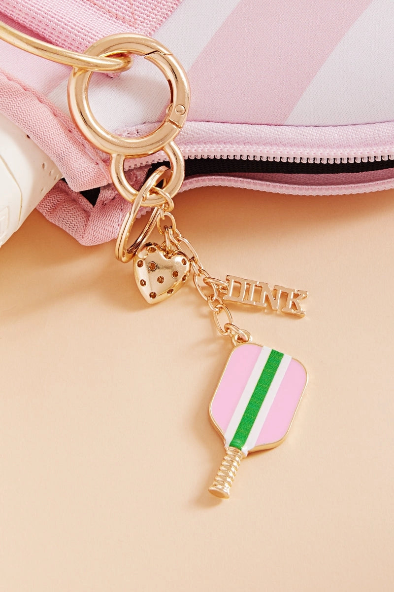 Pink Sports Pickleball Enamel Bag Charm and Keychain