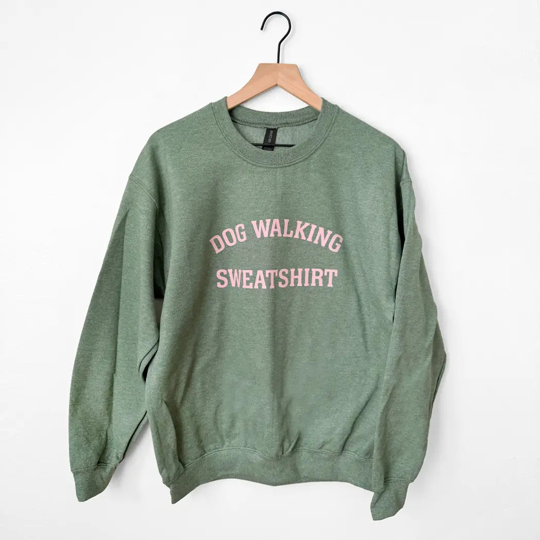 Dog Walking Crewneck Sweatshirt - Heather Dark Green