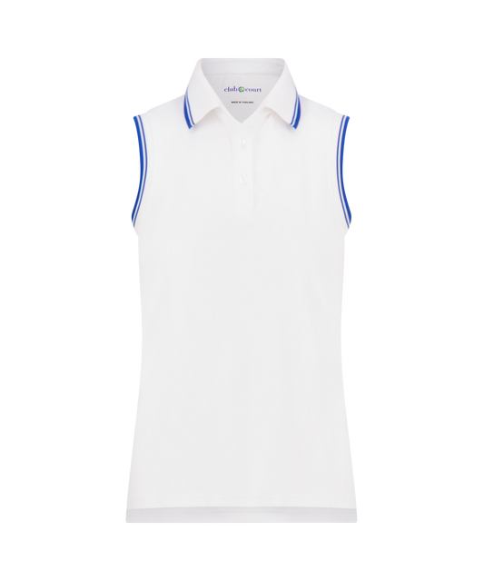 Sleeveless Polo Shirt with Cadet Blue Trim
