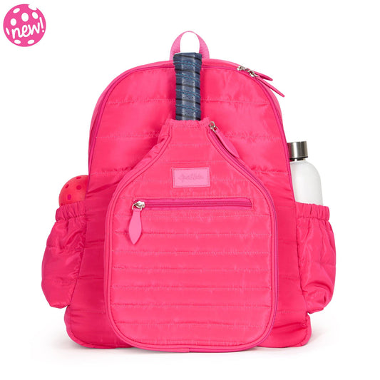 Pickleball Time Puffer Backpack: Hot Pink