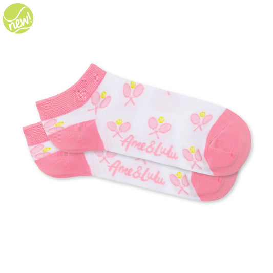 Ame & Lulu - Meet Your Match Socks: Pink Crossed Racquets
