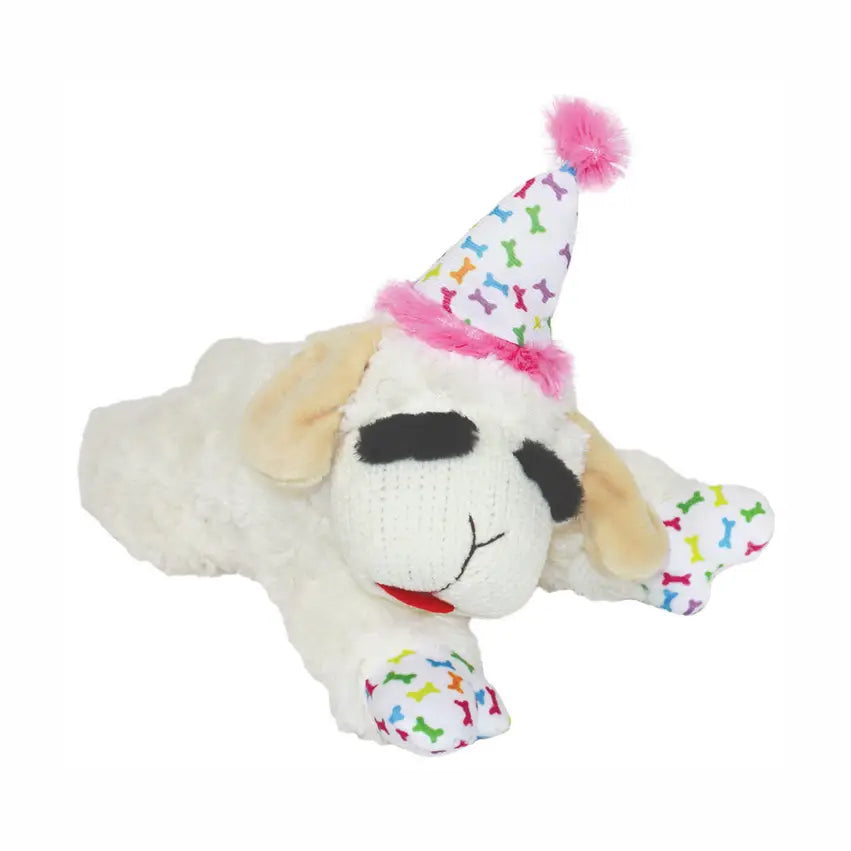 Multipet Lamb Chop w/ Birthday Hat Plush Dog Toy 10.5"