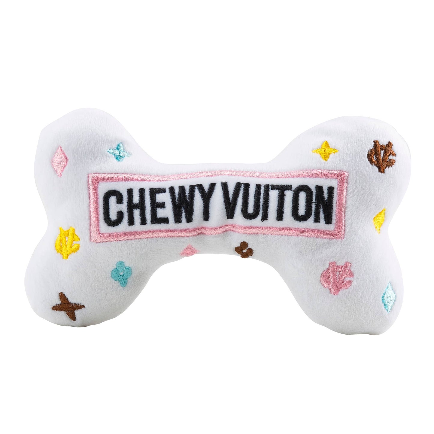 Haute Diggity Dog - White Chewy Vuiton Bones Squeaker Dog Toy: Small / Mini