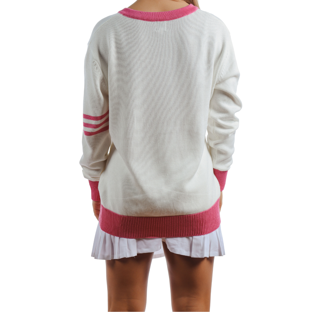 Pickleball Prep - Pink V-Neck Soft Sweater: M