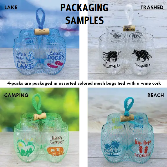 Wine-Oh! - PICKLEBALL Unbreakable Stemless TRITAN Plastic Wine Glasses: 4pk