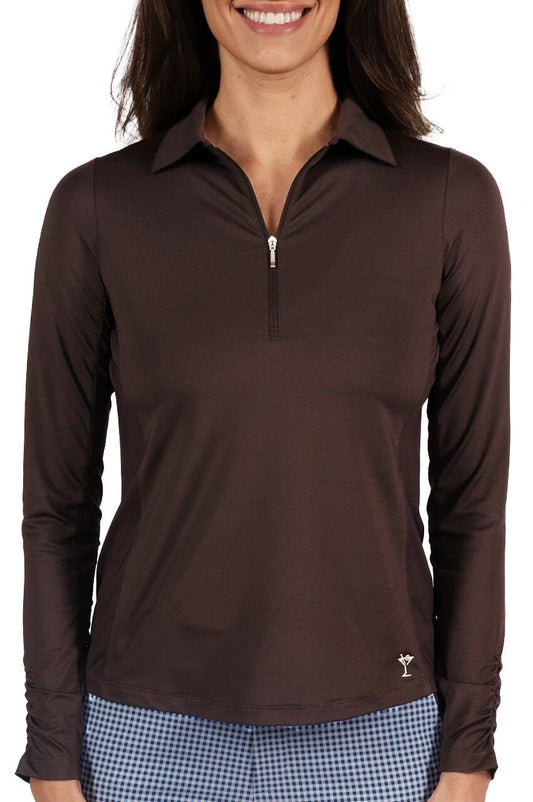 Long Sleeve Zip Polo - Cocoa