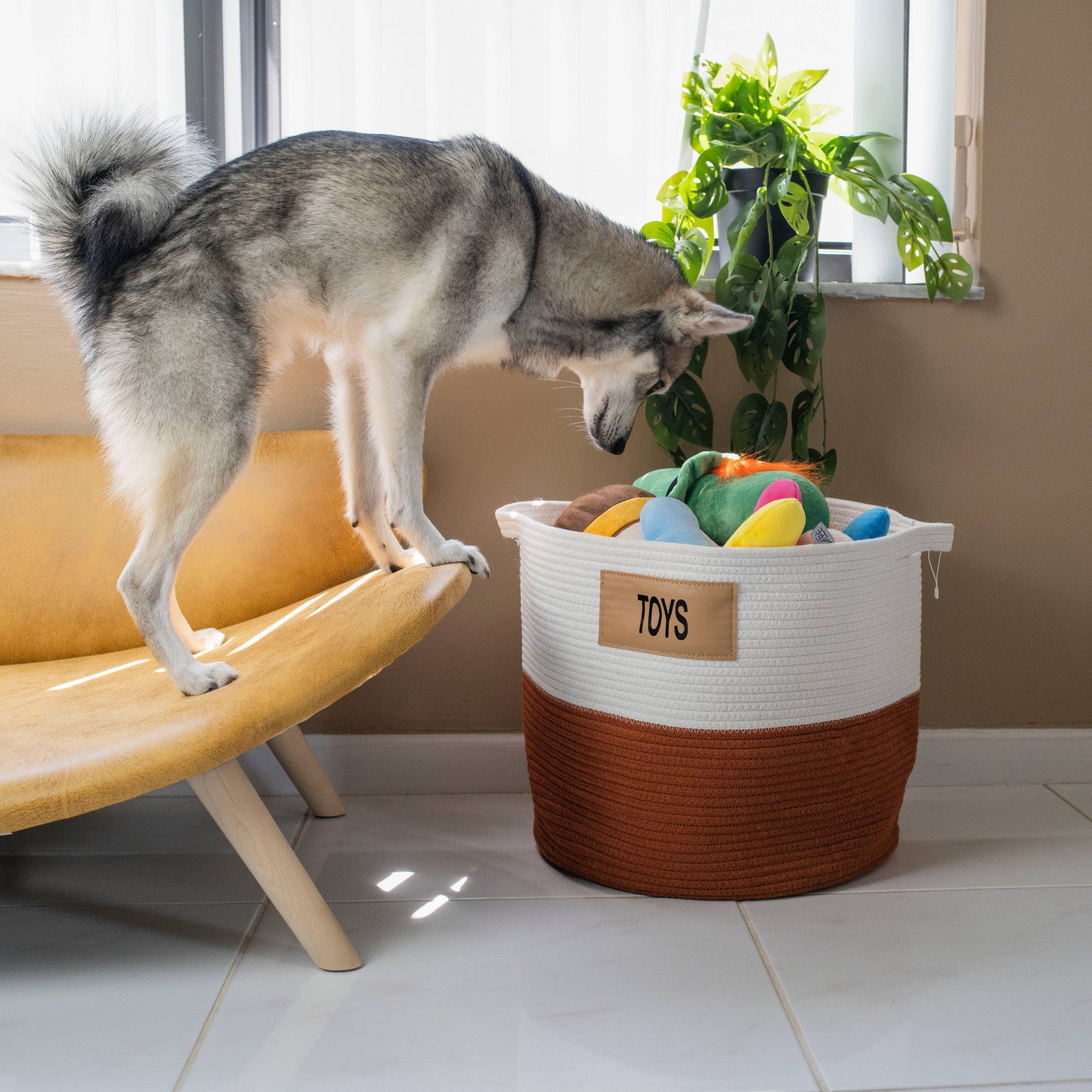 Midlee Designs - Midlee Rust & White Rope Toys Basket