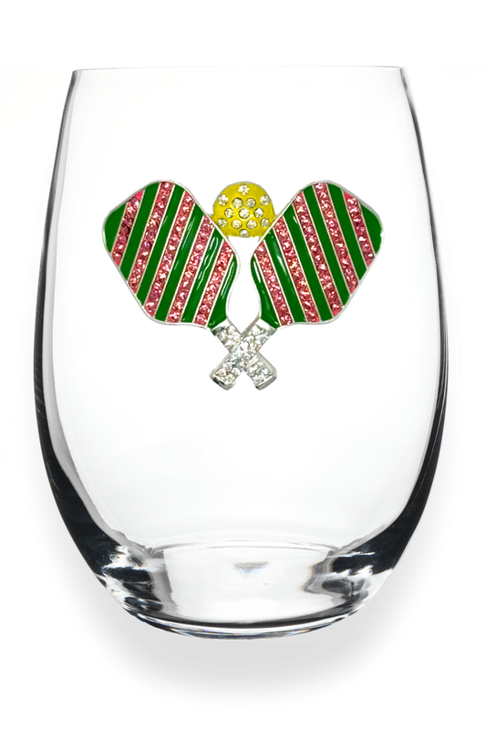 Jeweled Stemless Wine Glass- Pickleball w/ Paddles