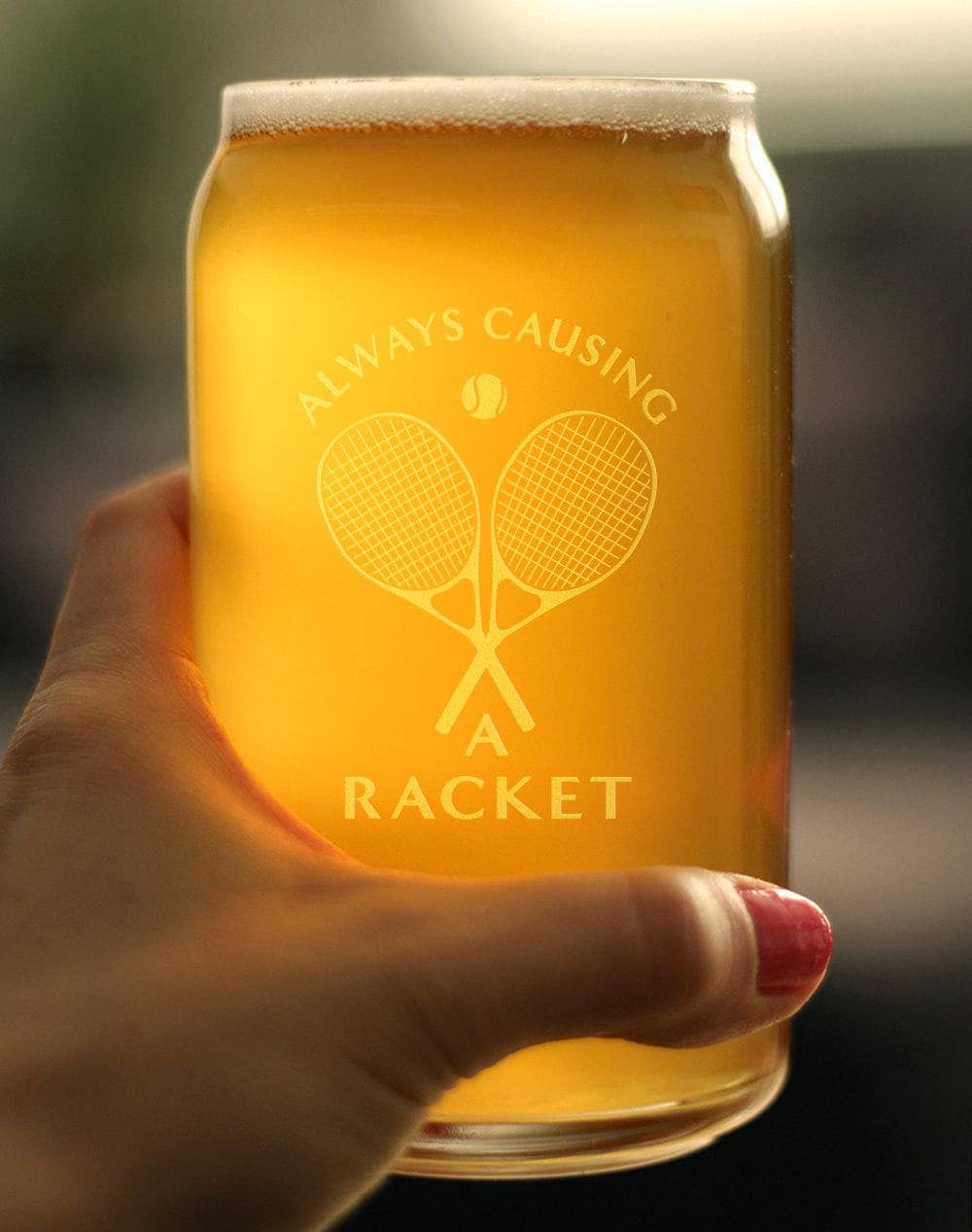 bevvee - Causing a Racket Beer Can Pint Glass - Tennis Gifts