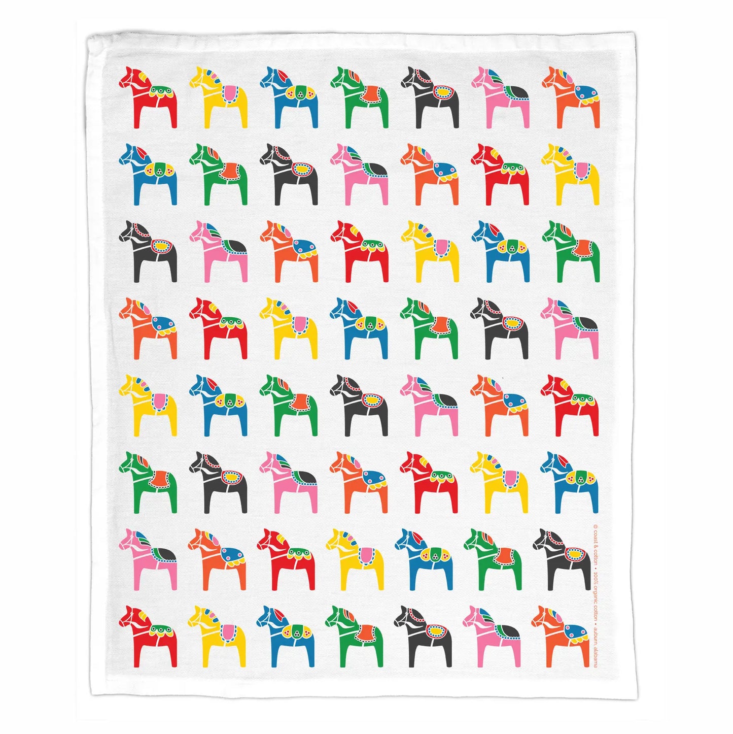 Organic Cotton Tea Towel - Dala Horses