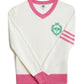 Pickleball Prep - Pink V-Neck Soft Sweater: M