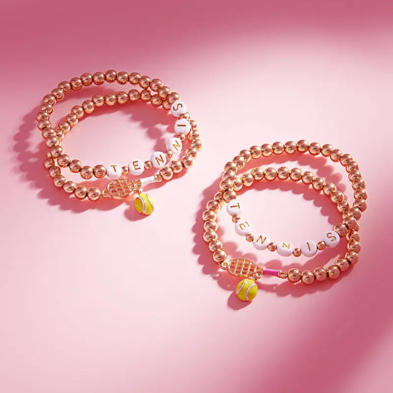 Pink Gameday Tennis Shape Enamel Stretch Bracelet (Set of 2)