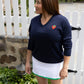 Club and Court - V-Neck Dad Sweater: Navy
