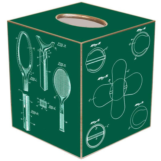 Marye-Kelley - Green Tennis Racket Patents Tissue Box Cover: Paper Mache