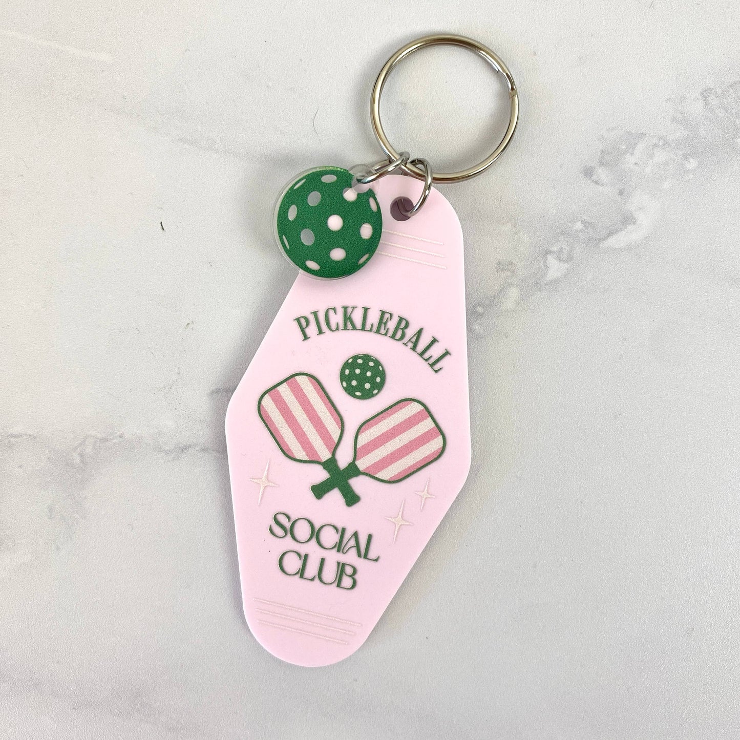 Atomic Kraftworks - Pickleball Vintage Motel Style Acrylic Keychain: Minty Green / Pickleball Social Club / No Charm
