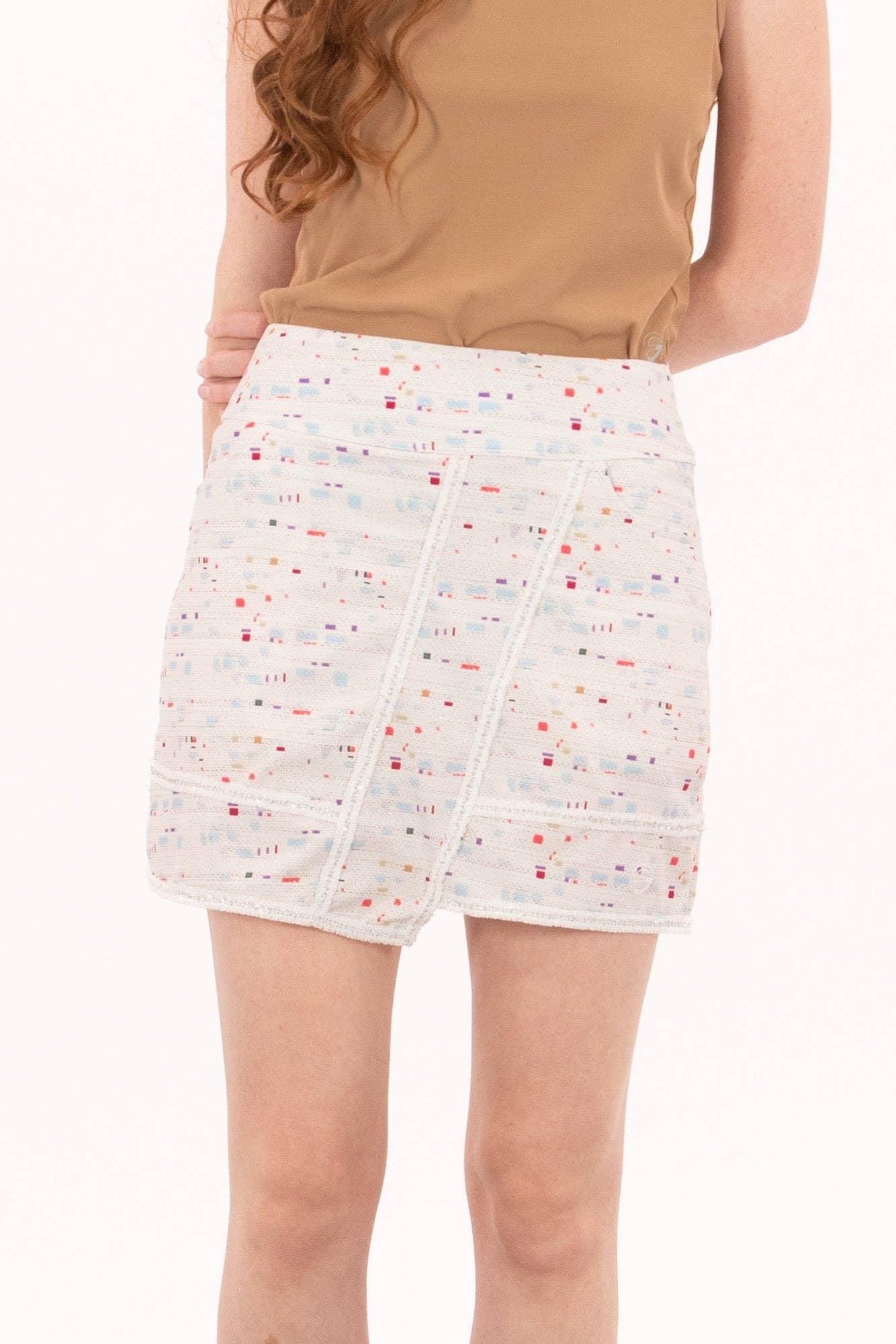 Foray Golf - Boucle Trimmed Faux Wrap Skirt: Winter White Boucle / Regular 15.5" / XS