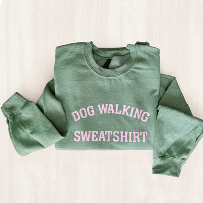 Dog Walking Crewneck Sweatshirt - Heather Dark Green