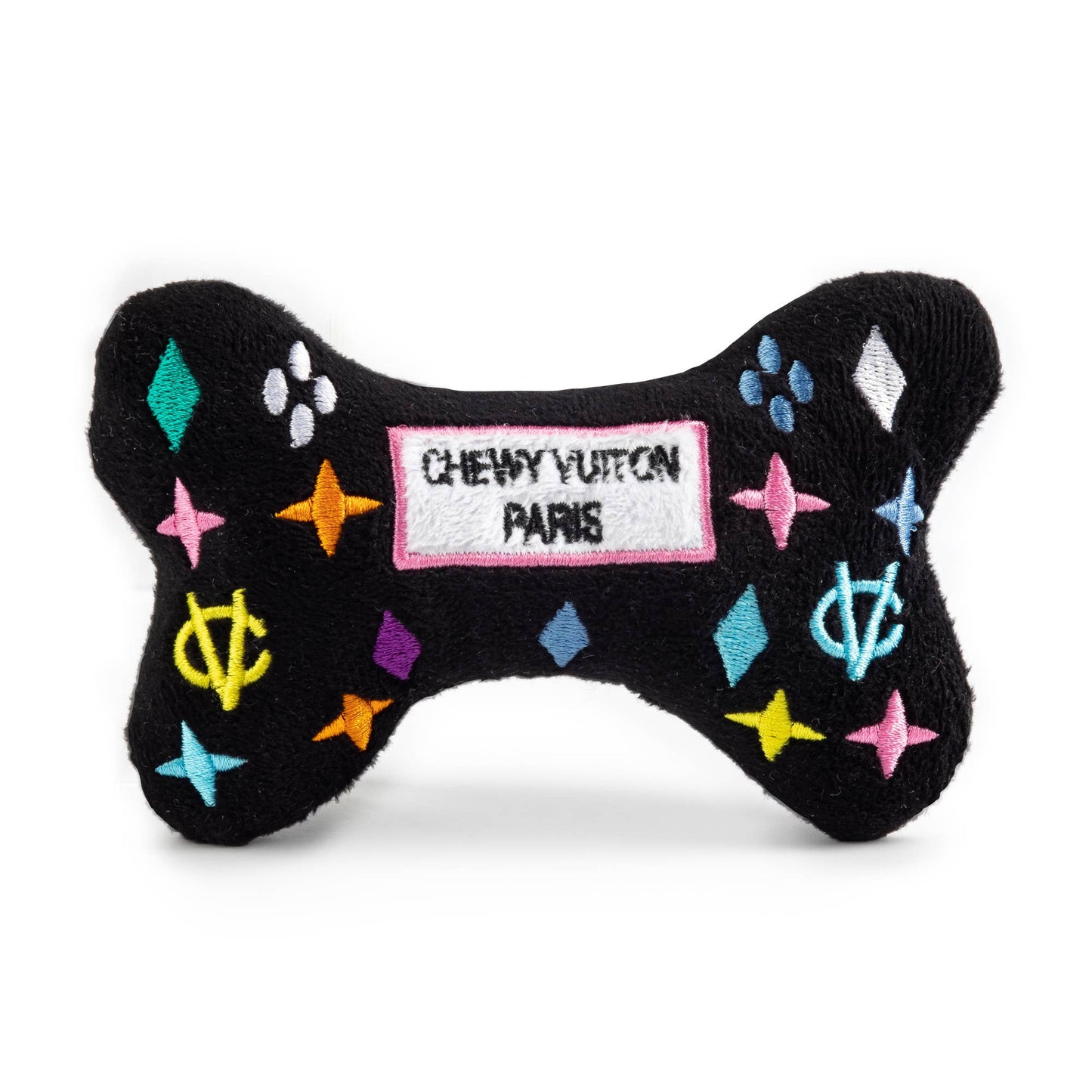 Haute Diggity Dog - Black Monogram Chewy Vuiton Bone Squeaker Dog Toy: Large