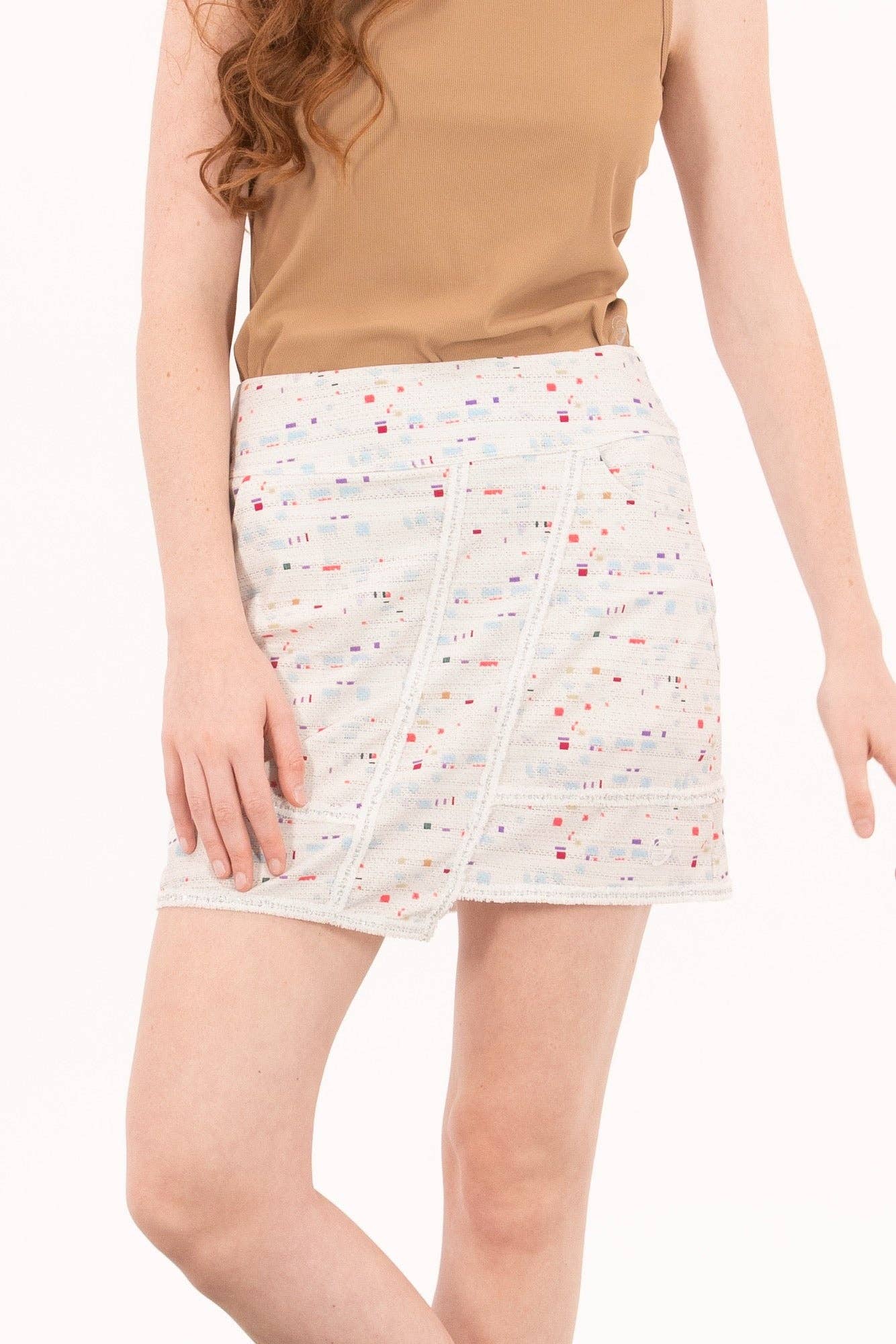 Foray Golf - Boucle Trimmed Faux Wrap Skirt: Winter White Boucle / Regular 15.5" / M