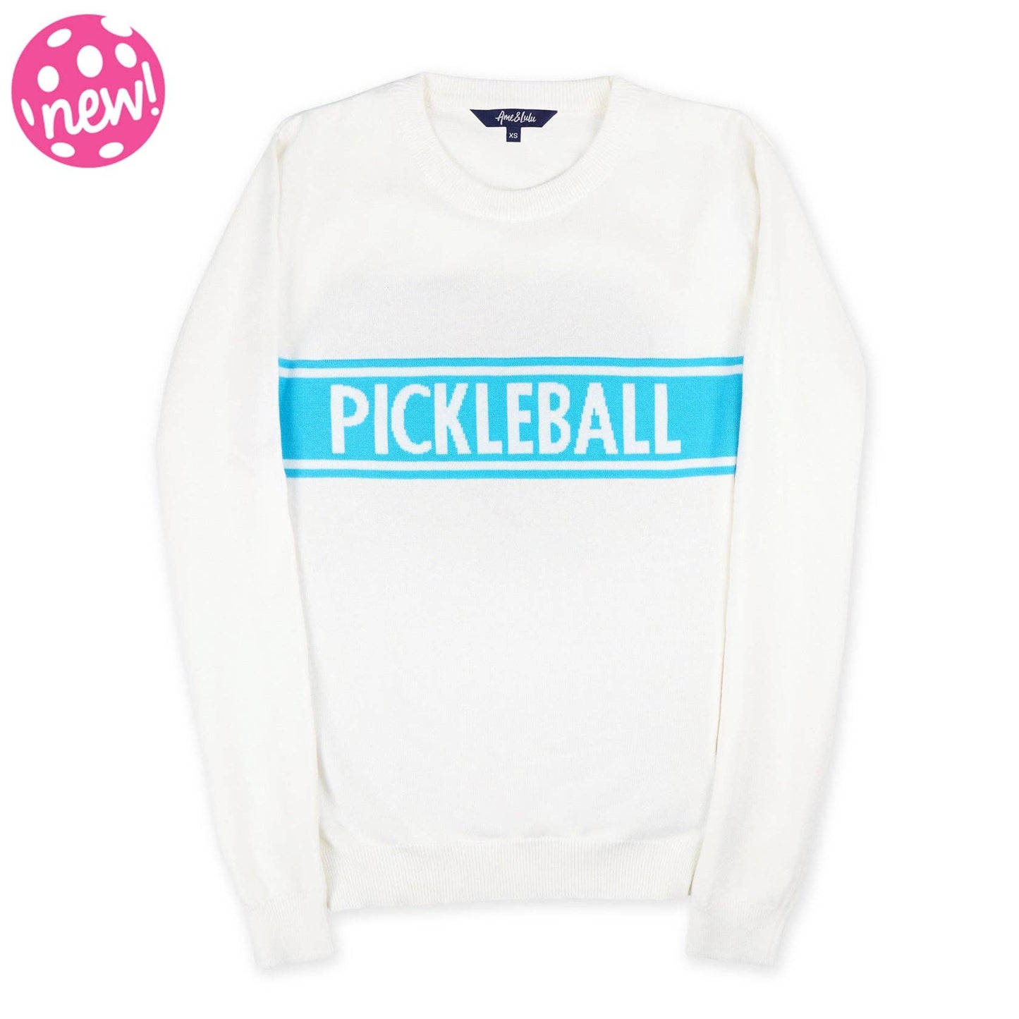 Ame & Lulu - Club Sport Sweater: White Light Blue Pickleball