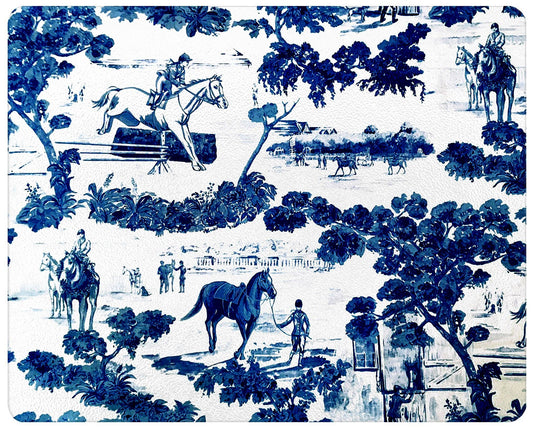 Marye-Kelley - Equestrian Toile Glass Cutting Board: Large Rectangular 15" by 12"
