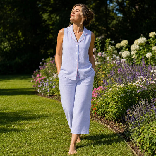 Sleeveless 100% Cotton Capri Pajamas