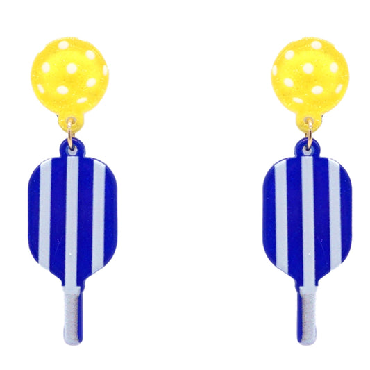 Pickleball and Paddle Blue Glitter Figure Post Earrings