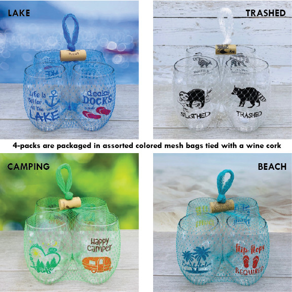 PICKLEBALL SAYINGS Unbreakable TRITAN Plastic Wine Glasses: 4pk