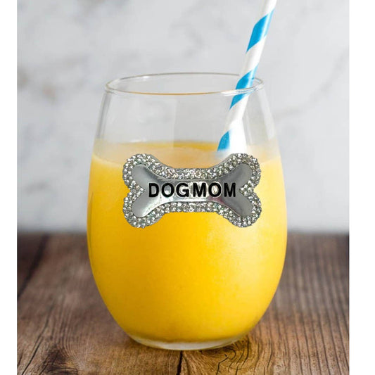 Jeweled Stemless Wine Glass- Dog Mom