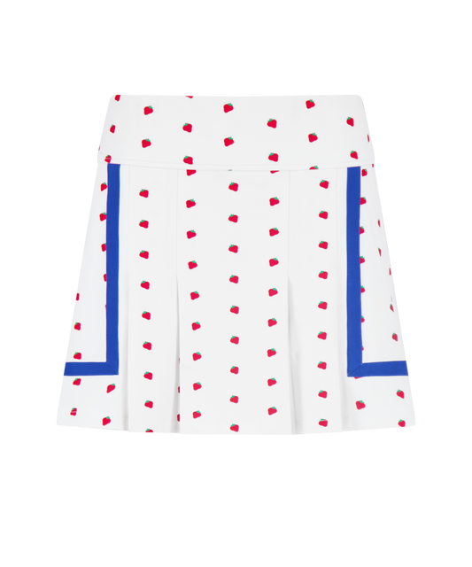 Heidi Golf Skort: Strawberry Print with Cadet Blue Trim / M