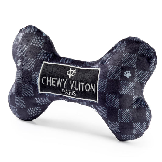 Haute Diggity Dog - Black Checker Chewy Vuiton Bone Squeaker Dog Toy