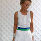 Cricket Skort: White with Blue and Green Trim / S