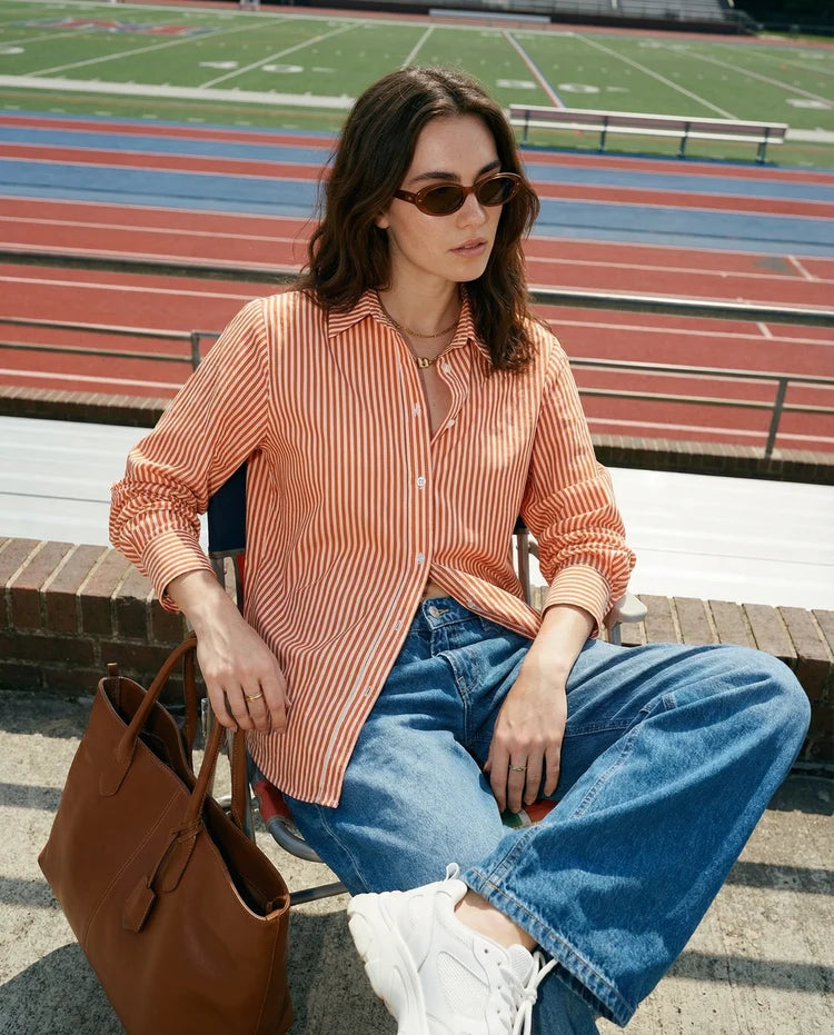 The Gameday Boyfriend Shirt - Orange Stripe