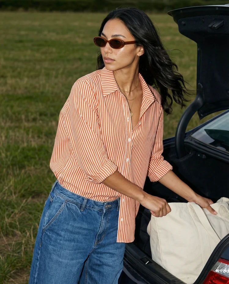The Gameday Boyfriend Shirt - Orange Stripe