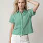 The Boxy Short Sleeve Cropped Shirt - Green/White Sripe