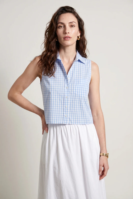 The Boxy Sleeveless Shirt - Sky Blue Check