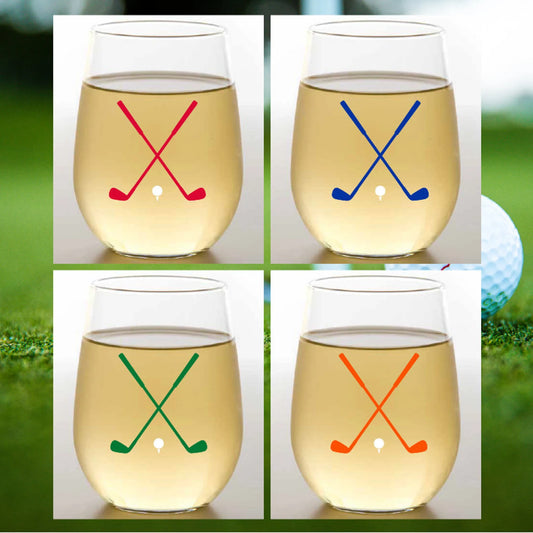Golf Themed Unbreakable Stemless Tritan Plastic Wine Glasses (Set of 4)