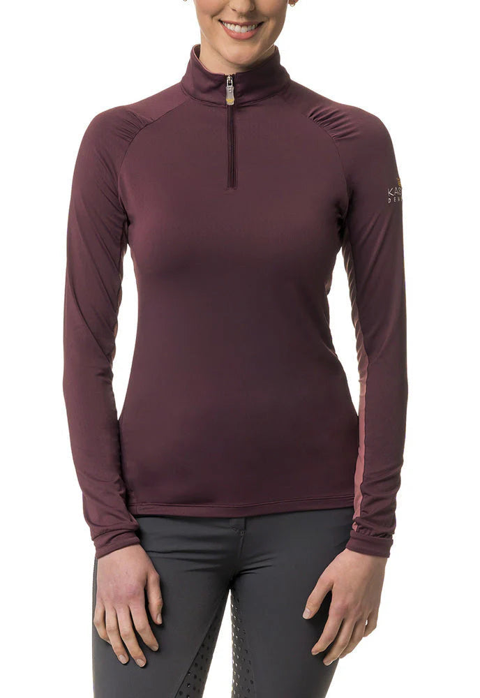 1/4 Zip Shirred Raglan Long Sleeve - Eggplant