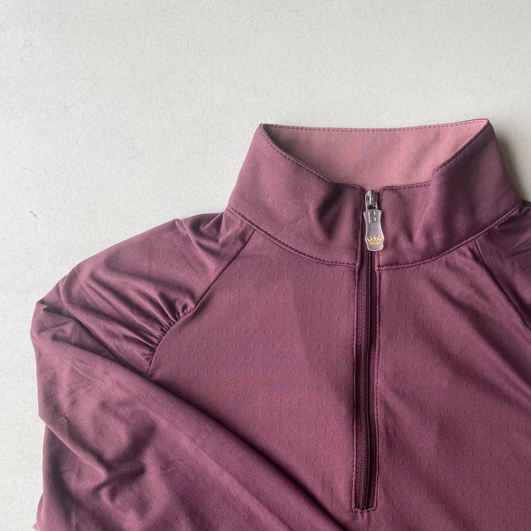 1/4 Zip Shirred Raglan Long Sleeve - Eggplant