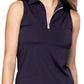 Sleeveless Zip Polo - Navy/Rose Pink