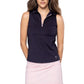 Sleeveless Zip Polo - Navy/Rose Pink