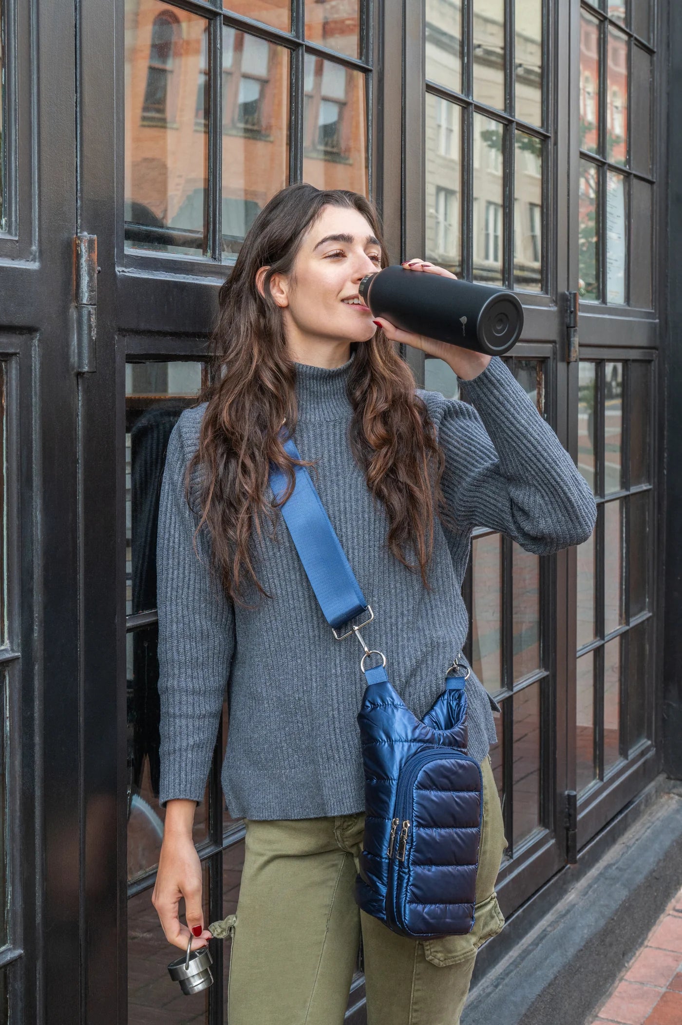 Navy Blue Shiny HydroBag® with Matching Solid Navy Strap