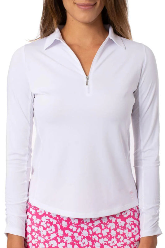 Long Sleeve Zip Polo - White