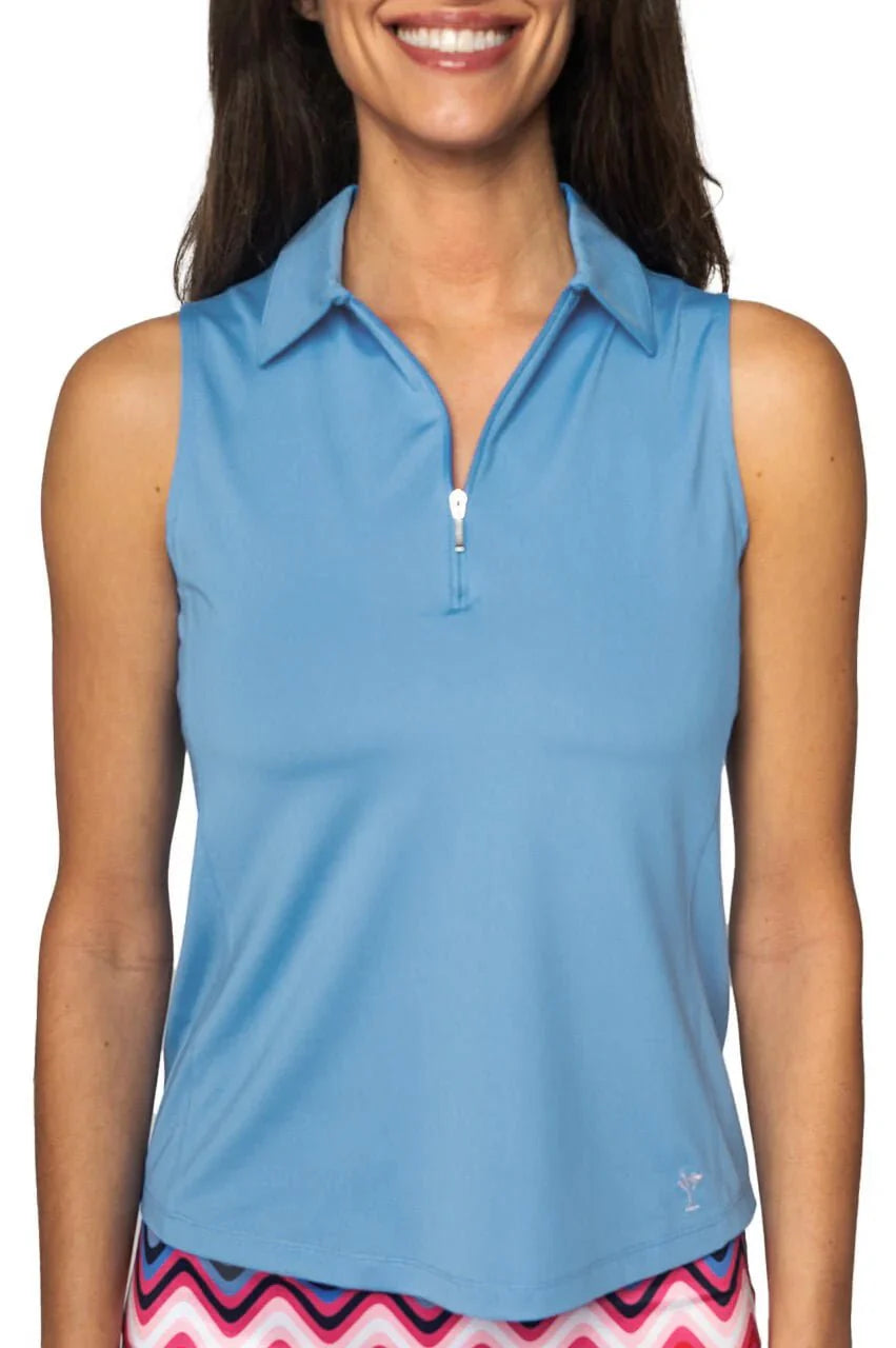 Sleeveless Zip Polo - Zoo Blue
