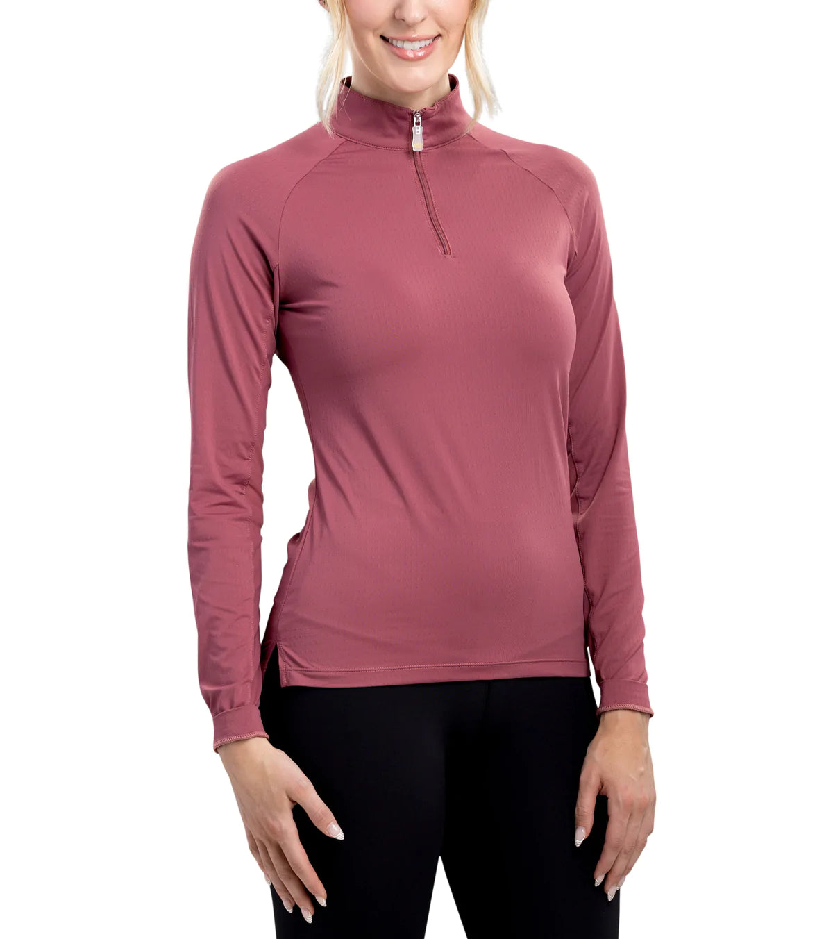 1/4 Zip Ruched Back Long Sleeve - Dusty Rose